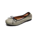 Sage green square toe ballet flats with lychee texture and black bow detail - EU 35 / Green