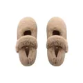 Fuzzy camel brown Mary Jane flat shoes with plush faux fur and cozy strap design - 35 / Khaki