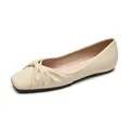 Elegant beige square toe ballet flats with pleated knot detail for women commuting - EU 34 / Apricot