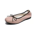 Pink pebbled leather ballet flats with square toe and black bow tie decoration - EU 35 / Pink