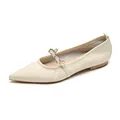 Elegant cream pointed toe flats with delicate pearl chain and thin strap detail - EU 35 / Apricot