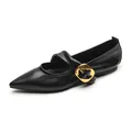 Bailarinas Mary Jane negras de punta fina estilo francés con hebilla dorada - 35 / Negro