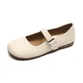 Elegant cream white Mary Jane flat shoes with round toe and adjustable silver buckle - EU 35 / Apricot