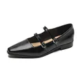 Glossy black pointed toe Mary Jane shoes with dual adjustable straps and flat heels - EU 35 / Black