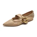 Elegantes manoletinas Mary Jane de punta color marrón con hebilla de metal dorado - 35 / Caqui