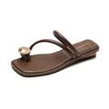 Dark brown flat toe-loop sandal with elegant gold buckle and strappy French design - EU 35 / Brown