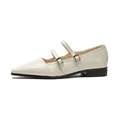Elegant off-white pointed-toe Mary Jane flat shoes with double straps and silver buckles - EU 38 / Apricot