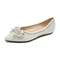 Sparkly pointed toe flat shoes with rhinestone bow decoration for wedding or evening gala - EU 35 / Pointed Toe