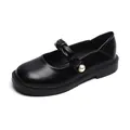 Platform Mary Jane shoes in black faux leather with a pearl button and pleated strap - EU 34 / Black