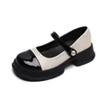 Vintage platform Mary Jane shoes in two-tone black and white leather with pearl buckle - 34 / Off White