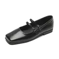 Classic black leather Mary Jane flats with square toe and double adjustable straps - EU 35 / Black