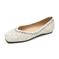 Creamy white flat wedding shoes with square toe and full rhinestone embellishments - EU 35 / Square Toe