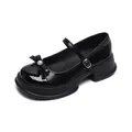 Black patent leather Mary Jane shoes with thick soles and pearl bow details - EU 34 / Black
