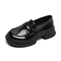 Classic black platform loafer with glossy patent leather finish and round toe - EU 34 / Patent Leather Black