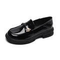 Women's black patent leather platform loafers with gold lion coin buckle detail - EU 34 / Patent Leather Black