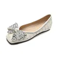 Sparkly pointed ballet flat with a large crystal bow and glitter finish in silver - EU 35 / Square Toe-Silver White