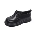 Lace-up black matte leather derby shoes with thick non-slip soles on white background - EU 35 / Black