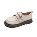 Classic beige platform Mary Jane loafers with double gold buckles and thick rubber soles - EU 35 / Apricot