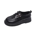 Classic black leather platform loafers with double monk straps and gold buckles - EU 35 / Black