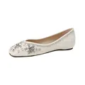Sparkly white pointed flats with radiant crystal rhinestones and glitter finish - EU 35 / Square Toe