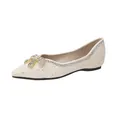 Sparkly cream pointed-toe flats with rhinestone bow and shimmering glitter finish - EU 35 / Pointed Toe