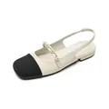 Classic two-tone slingback flats with black toe and pearl embellished strap detail - EU 35 / Apricot