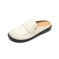Cream flat pointed-toe mule loafers with leather texture and classic strap detail - EU 35 / Apricot