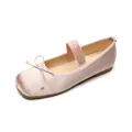 Elegant dusty pink satin Mary Jane ballet flats with cute bow and elastic strap details - EU 35 / Pink