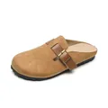 Brown suede closed toe mule with decorative leather strap and antique metal buckle - EU 35 / Chestnut