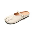 French style ruched mule flats in beige leather with golden buckle strap and soft sole - EU 35 / Apricot
