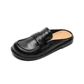 Classic black leather mule loafers for women featuring round toe and flat sole - EU 35 / Black