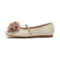 Elegant beige square-toe ballet flats with floral detail and gold chain strap - EU 35 / Apricot
