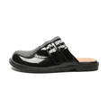 Elegant black patent leather Mary Jane mules with brogue detailing and T-strap metal buckles - 35 / Black