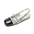 Classic tweed slingback flats with contrast black toe and elegant pearl strap detail - EU 35 / Rainbow