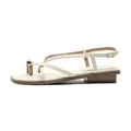 Elegant cream thong sandals for women with gold ball detail and adjustable ankle strap - EU 35 / Apricot