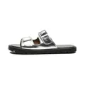 Silver metallic double buckle slide sandals with platform black rubber sole and mirror finish - EU 35 / Silver