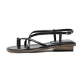 Elegant black thong sandals with gold metallic details and a low wood-grain block heel - EU 35 / Black