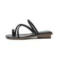 Women's black strappy flat sandals with toe loop and golden bead accent in retro style - EU 35 / Black