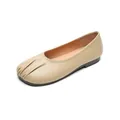 Beige round toe ballet flats with ruched leather detailing and soft soles - EU 35 / Khaki