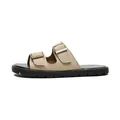 Classic double-strap sandals in sand beige suede with adjustable bronze buckles - EU 35 / Apricot