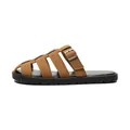 French retro tan woven mule sandals with suede texture and metal buckle detail - EU 35 / Chestnut