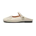 Elegant cream leather flat mule shoes with pleated toe and golden buckle strap on white background - EU 35 / Apricot