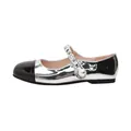 French style round toe Mary Jane shoes in silver metallic and black patent leather - EU 34 / Silver