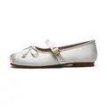 Silver satin Mary Jane ballet flats with delicate bow and golden buckle strap - EU 35 / Silver Satin