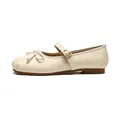 Elegant cream Mary Jane ballet flats with round toe and bow detail for women - EU 35 / Apricot Matte Leather