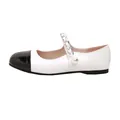 Two-tone black and white patent leather Mary Jane flats with pearl chain detail - EU 34 / White