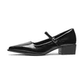 Zapatos Mary Jane negros de punta con acabado brillante texturizado y tacón ancho - EU 34 / Negro