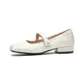 French retro white jacquard Mary Jane shoes with pearl strap and block heels for women - EU 35 / Apricot