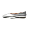 Metallic silver women's square toe flat shoes with pleated detail and soft soles - EU 35 / Silver