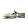 Light green floral jacquard mule with metallic square toe and pearl detail - EU 34 / Green